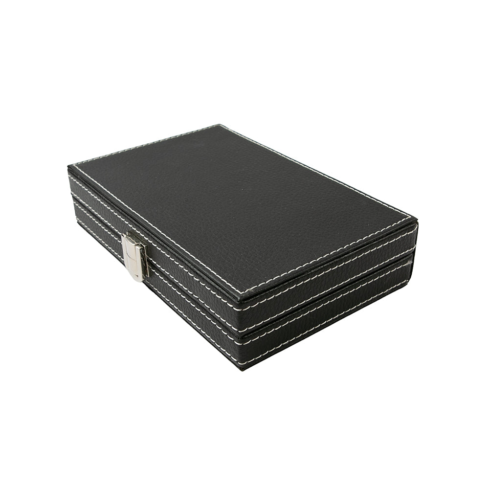 Faux leather card box with twin deck of playing cards and poker dice