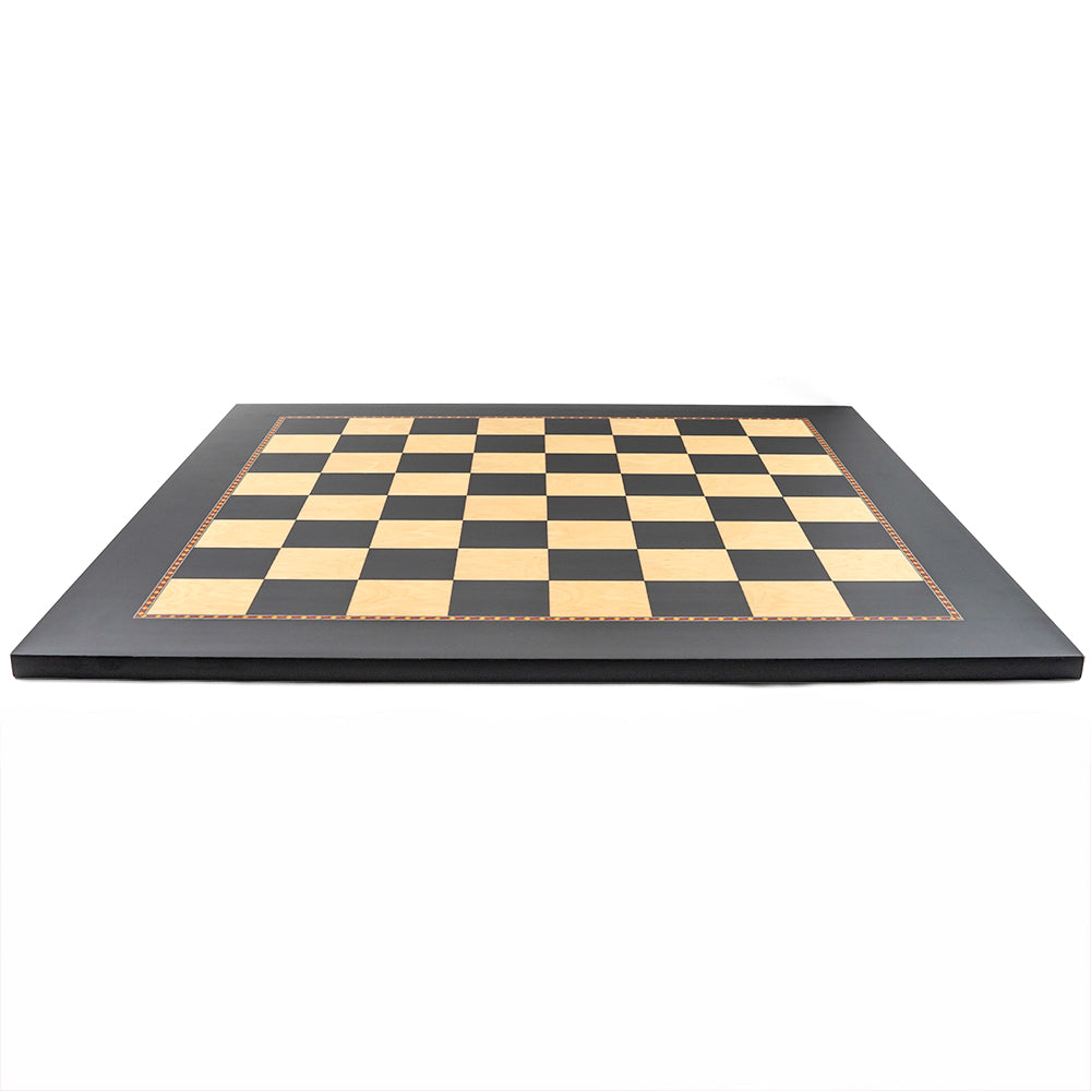 Harmon chess board: black tulip and root wood with decorative frieze border