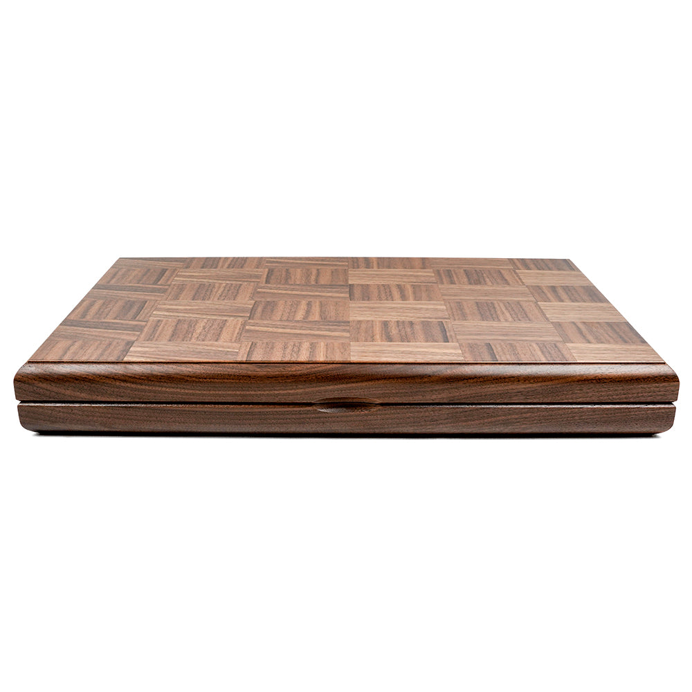 London folding backgammon set: walnut, maple and ebony