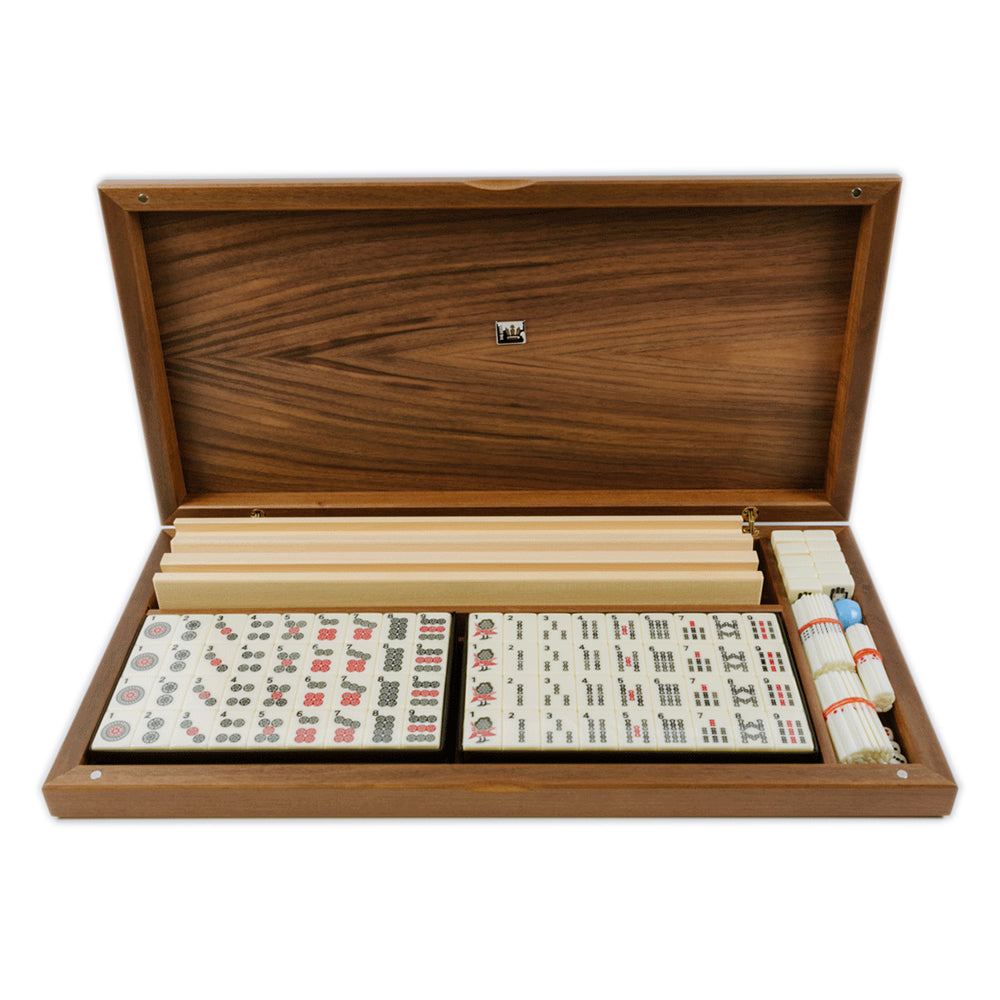 Walnut case mah jong set (acrylic tiles)