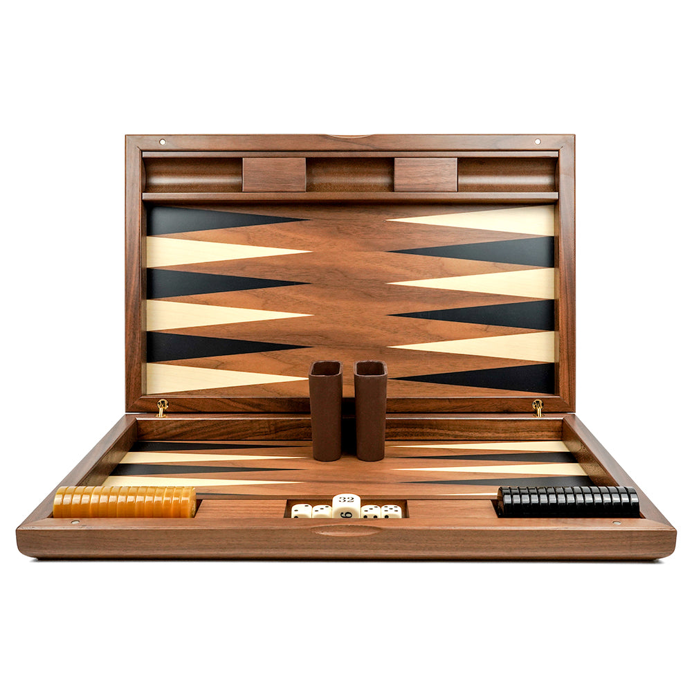 Venice Folding backgammon set: Walnut, maple and ebony wood