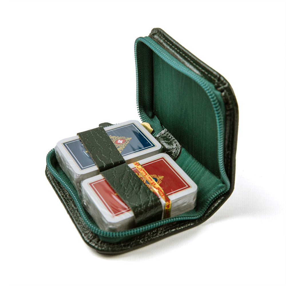 Leather wallet twin deck of patience playing cards