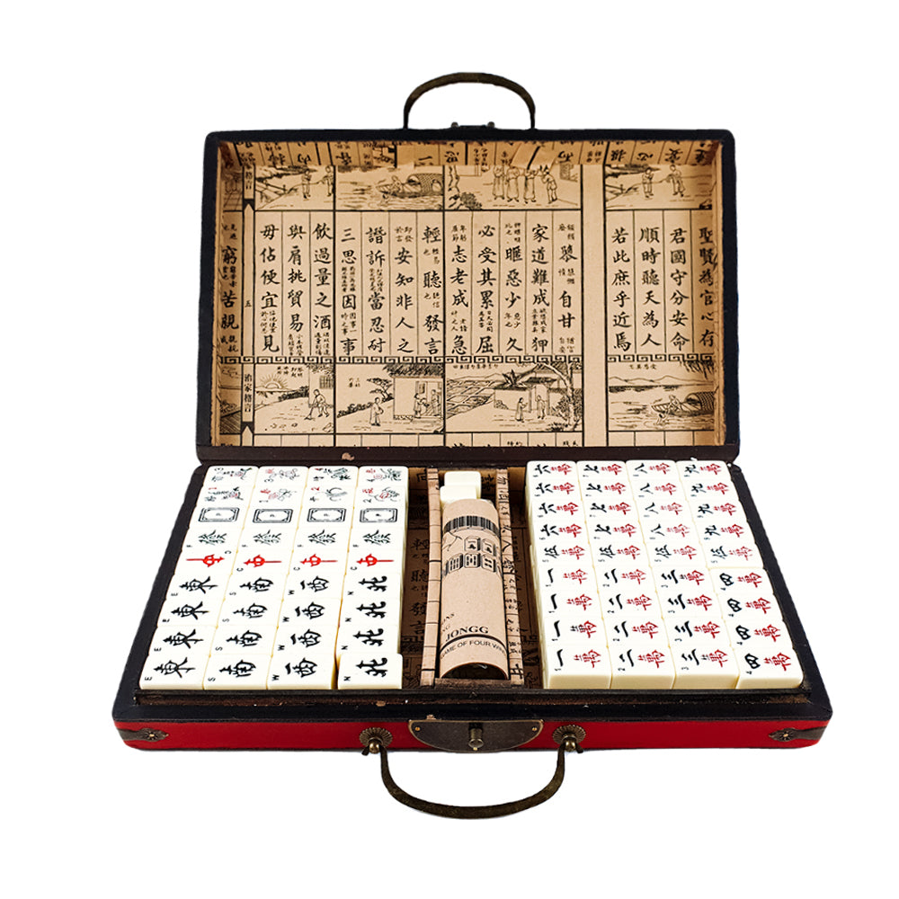 Dragon motif wooden case mah jong set (acrylic tiles)