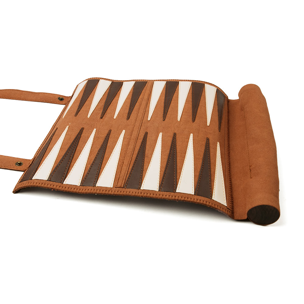 Grandpont suede roll-up travel backgammon/chess set