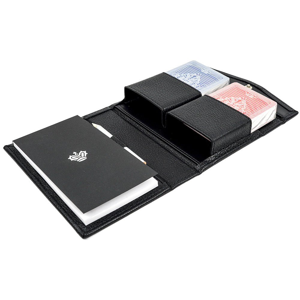 Leather playing card case with notepad