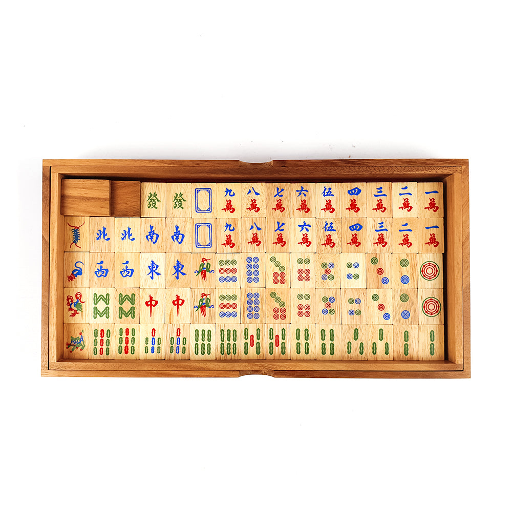 Wooden case mah jong set (wooden tiles)