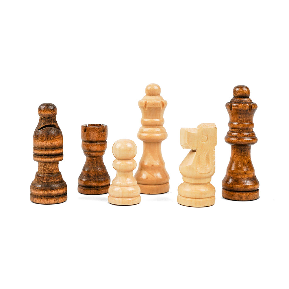Wooden chess and draughts set with drawer
